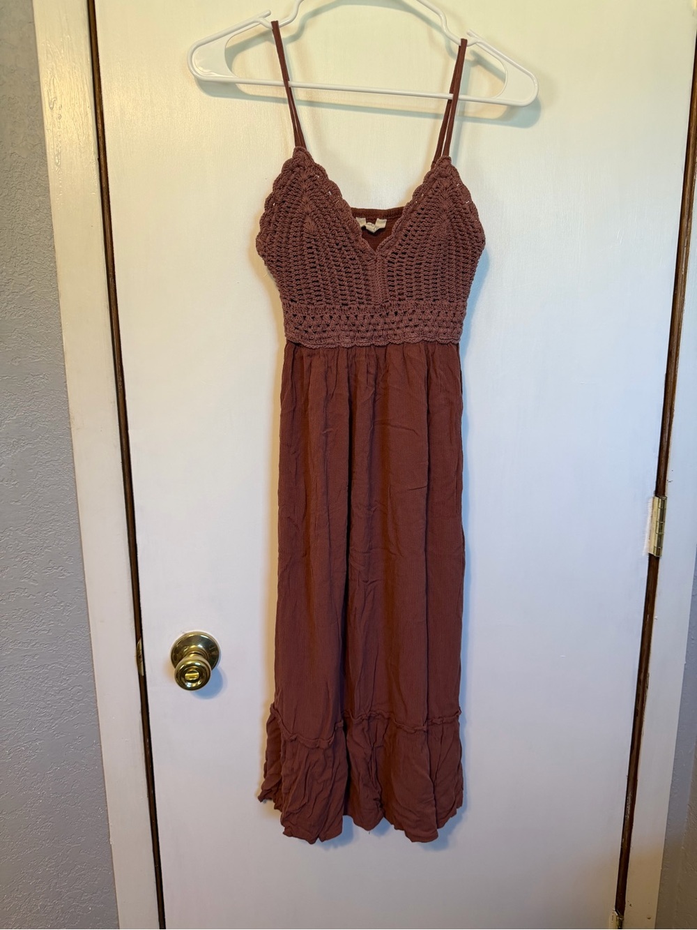 indulge Mauve Crochet-Bodice Maxi Dress